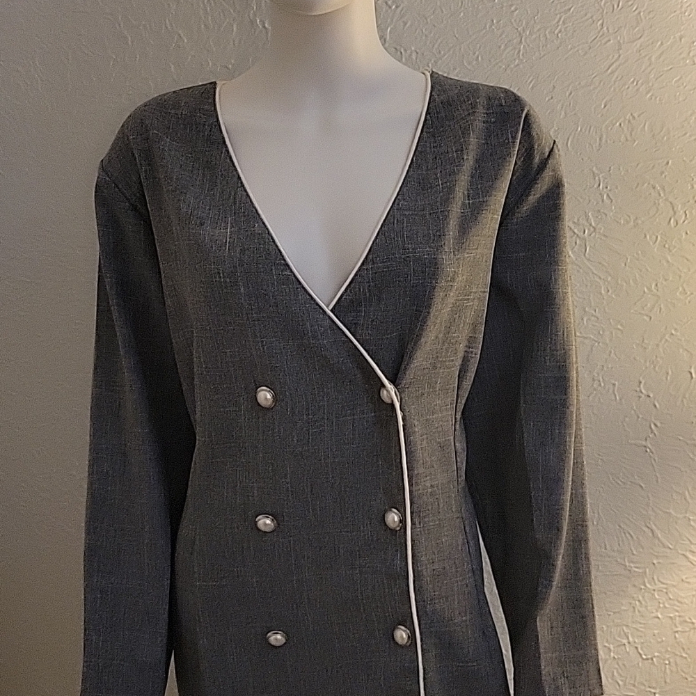 VTG CALIFORNIA LOOKS 1980s Double Breasted Long Sleeve Academia Power Dress - Picture 3 of 10